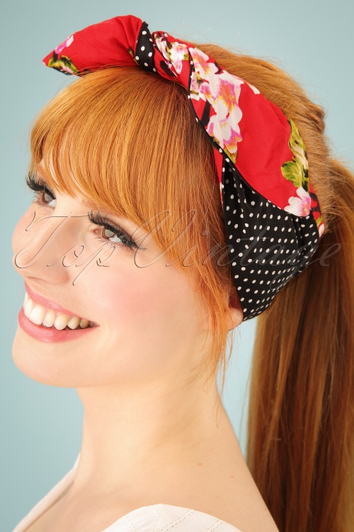 Be Bop a Hairbands - Cherry Blossom Hair Scarf Années 50 en Rouge et Noir