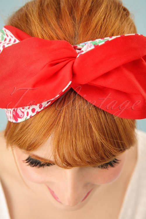 Be Bop a Hairbands - 50s Cherry Polkadot Hair Scarf in White and Red 2