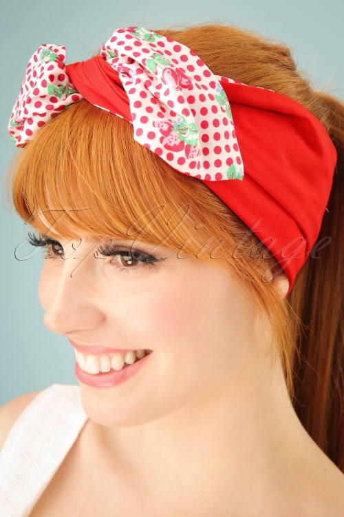 Be Bop a Hairbands - Haarsjaal met kersenpolkadot in wit en rood