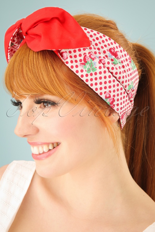 Be Bop a Hairbands - 50s Cherry Polkadot Hair Scarf in White and Red 3