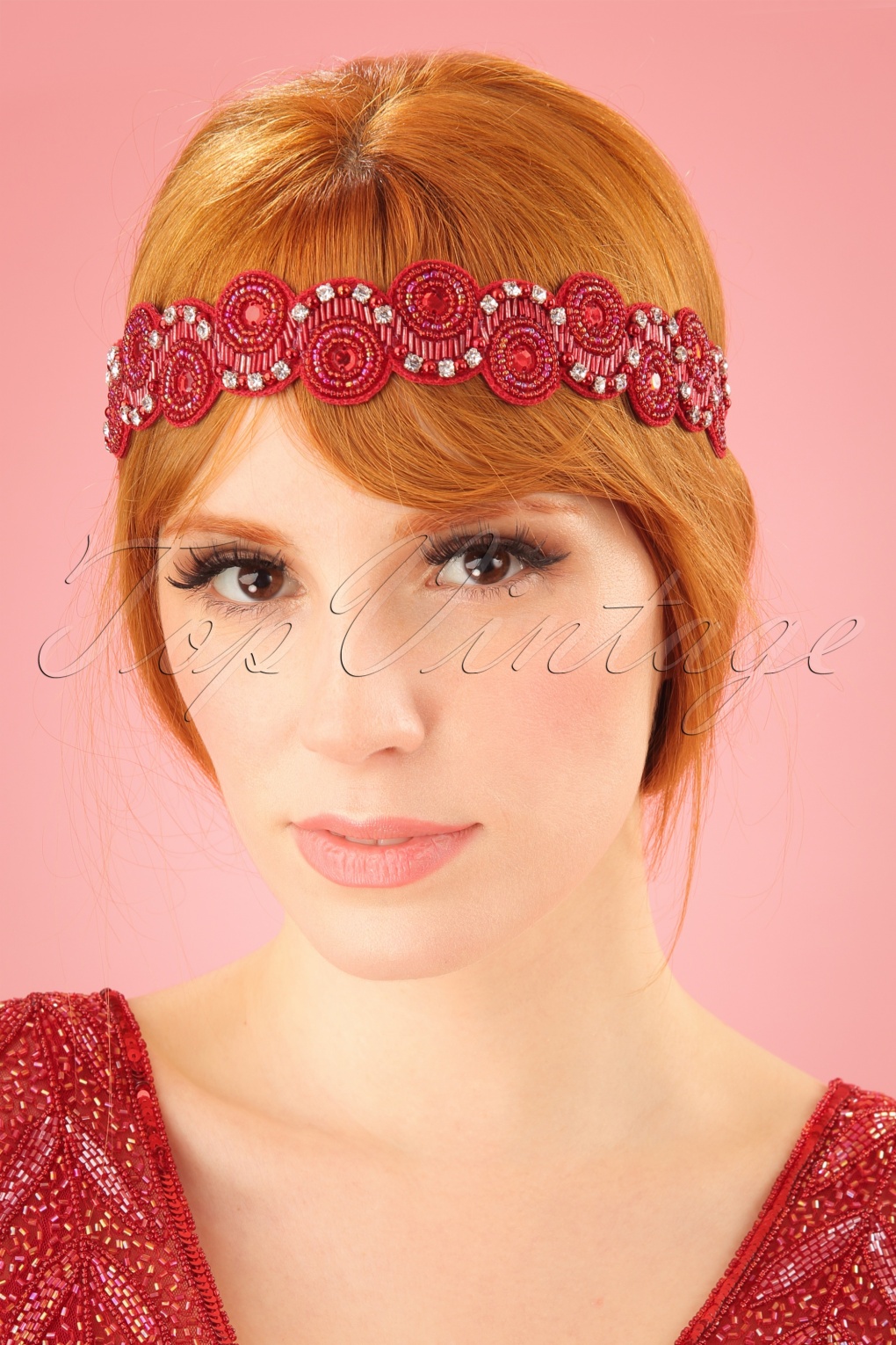 20s Eliza Embellished Headband In Red