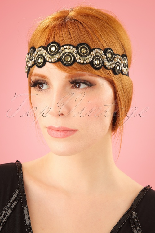 GatsbyLady - 20s Eliza Embellished Headband in Black and Gold
