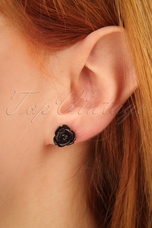 Glitz-o-Matic - 50s Romantic Roses Stud Earring Set in Black, Red and Cream 2