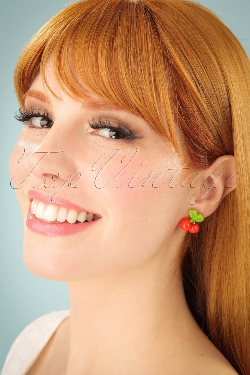 Glitz-o-Matic - 50s Vitamin Cherry Stud Earrings in Red