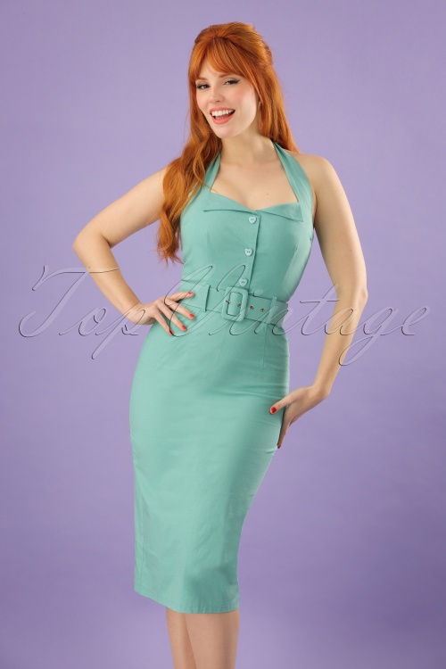 Collectif Clothing - 50s Wanda Pencil Dress in Mint Green