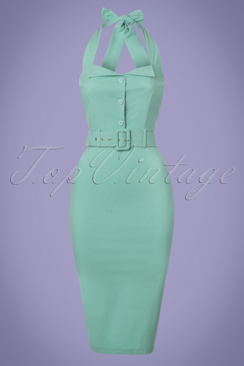 Collectif Clothing - Wanda Pencil Dress Années 50 en Vert Menthe 2