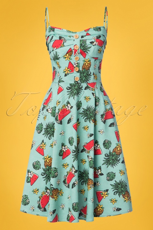 Collectif Clothing - Fairy Tropical Fruit Doll Dress Années 50 en Menthe 2