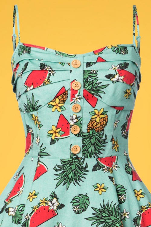 Collectif Clothing - 50s Fairy Tropical Fruit Doll Dress in Mint 3