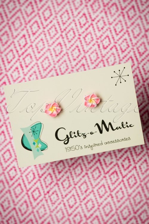 Glitz-o-Matic - 50s Tropical Flower Stud Earrings in Pink 2