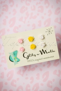 Glitz-o-Matic - Romantic Roses Stud Earring Set Années 50 en Rose, Jaune et Crème