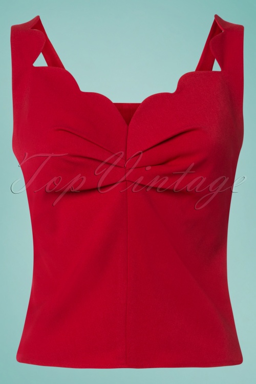 Miss Candyfloss - 50s Monserrat Darling Scallop Top in Red