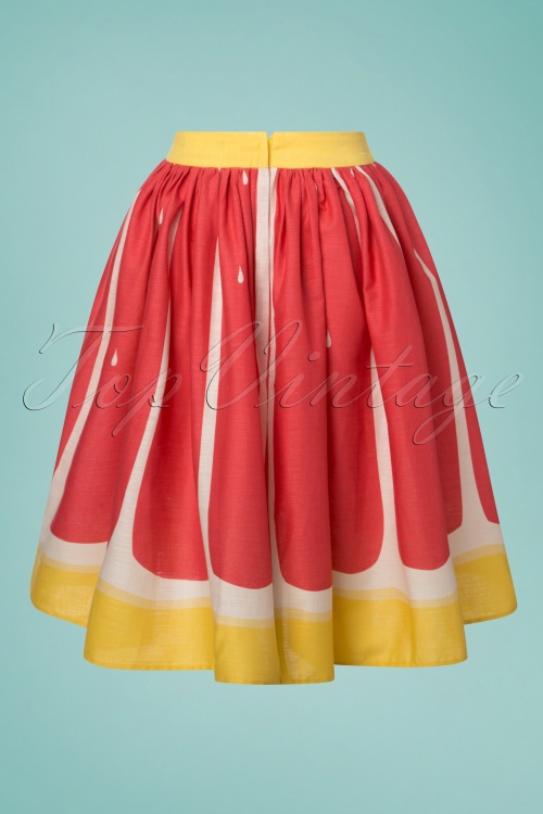 Collectif Clothing - 50s Jasmine Grapefruit Swing Skirt in Yellow and Pink 4