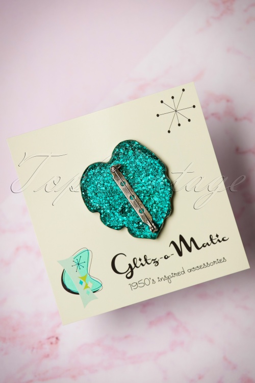 Glitz-o-Matic - 50s Monstera Confetti Brooch in Turquoise 4