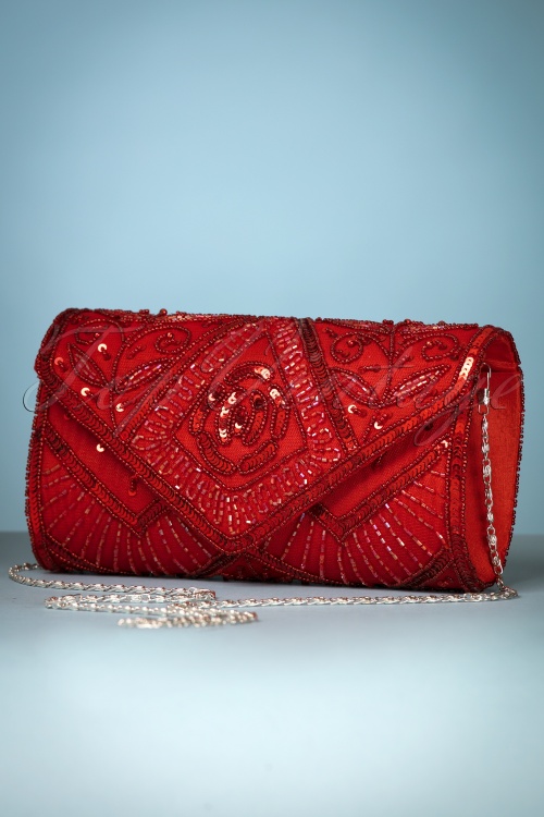 GatsbyLady - Scharlachrote Perlen-Clutch in Rot