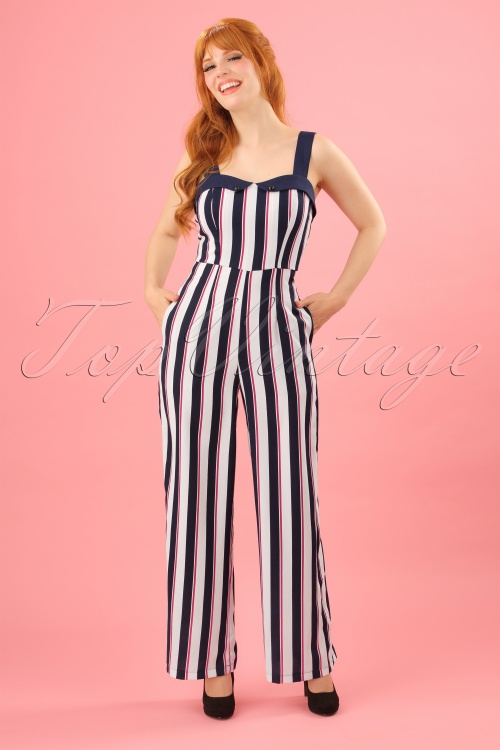 Banned Alternative - 50s Set Sail Jumpsuit in Navy and White 2