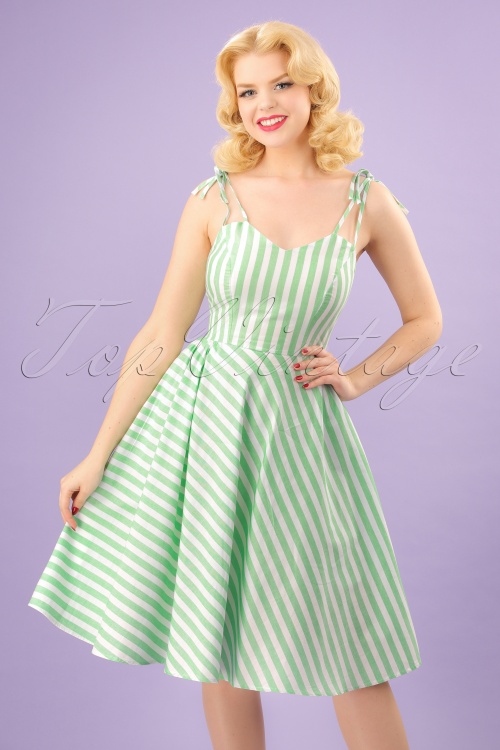 Banned Retro - 50s Candy Stripe Strappy Sundress in Green