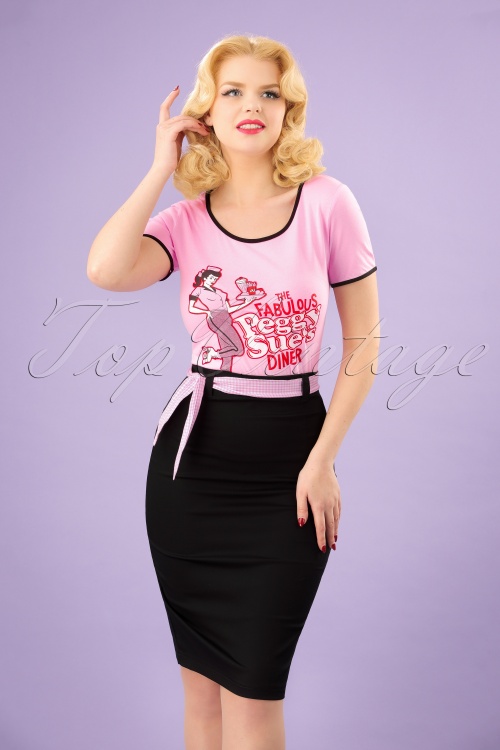 Banned Retro - 50s Grease Pencil Skirt in Black and Pink