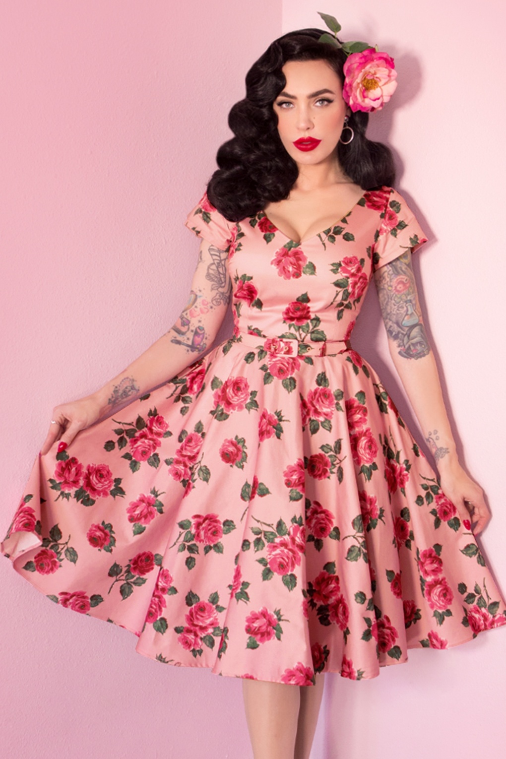 50s Vanity Fair Swing Dress in Vintage  Roses