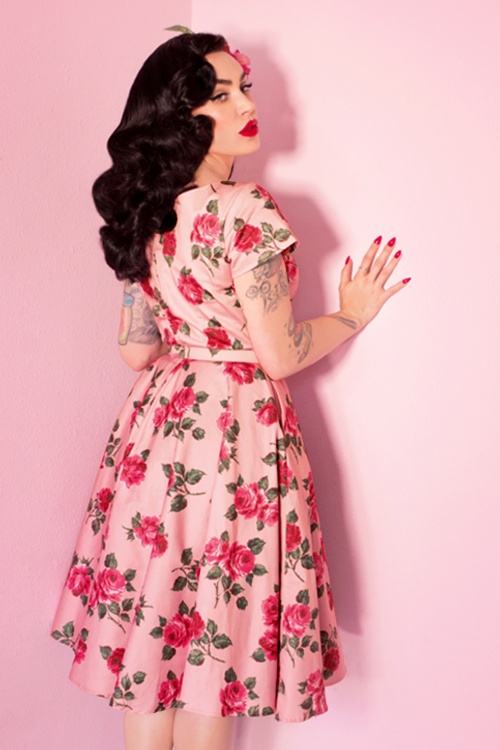 Vixen by Micheline Pitt - 50s Vanity Fair Swing Dress in Vintage Roses 2