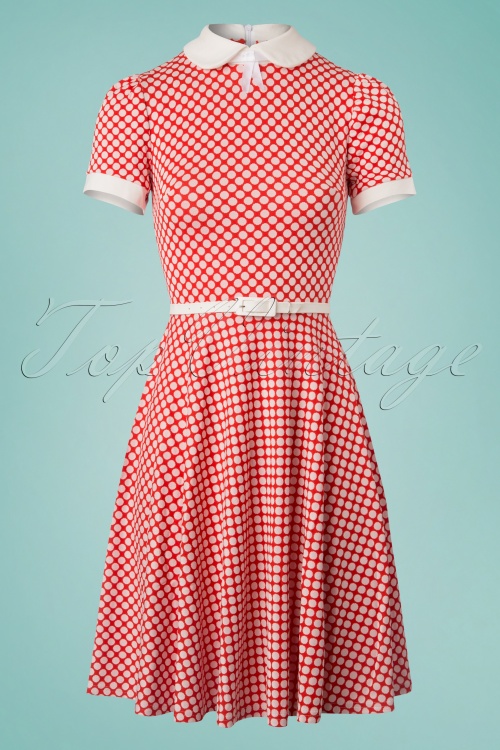 Marmalade-Shop by Magdalena Sokolowska - Jersey Polkadot Flared Dress Années 60 en Rouge et Blanc