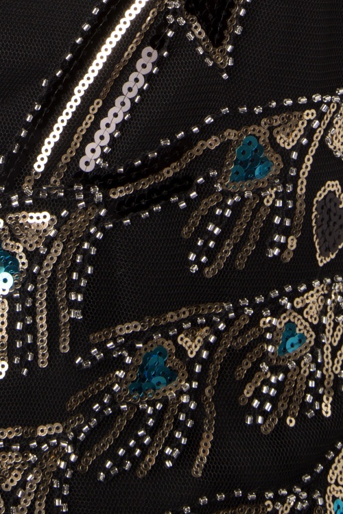 Unique Vintage - Antoinette Perlenbesetztes Peacock Flapper Kleid in Schwarz und Grün 5