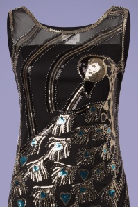 Unique Vintage - Antoinette Perlenbesetztes Peacock Flapper Kleid in Schwarz und Grün 4