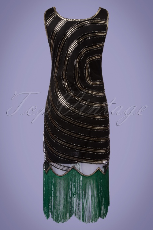 Unique Vintage - Antoinette Perlenbesetztes Peacock Flapper Kleid in Schwarz und Grün 6