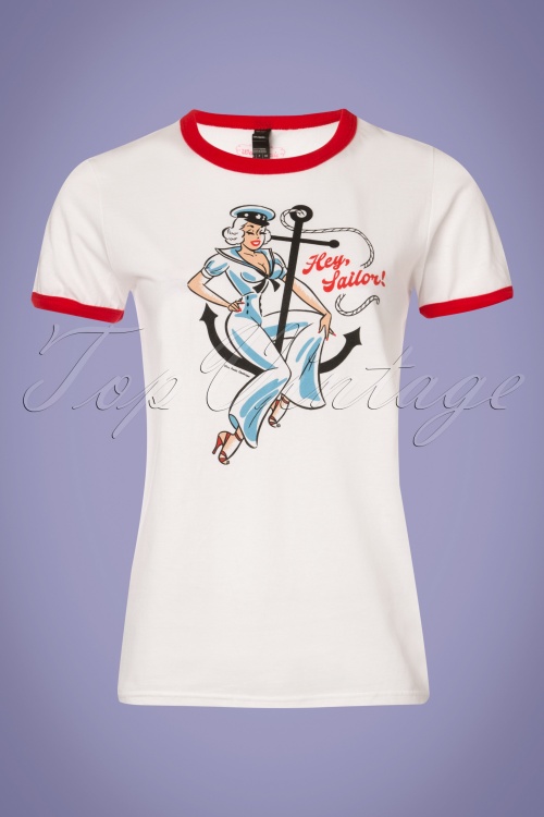 Wax Poetic - Hey Sailor T-Shirt Années 50 en Blanc