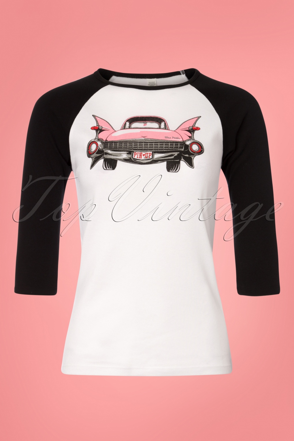 50s Raglan Pink Caddy Shirt in Black and White