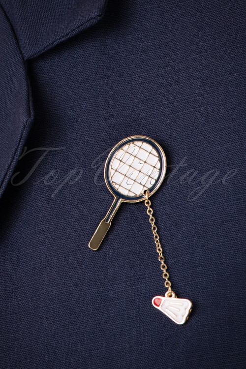 Collectif Clothing - 50s Badminton Pin Brooch in White 2