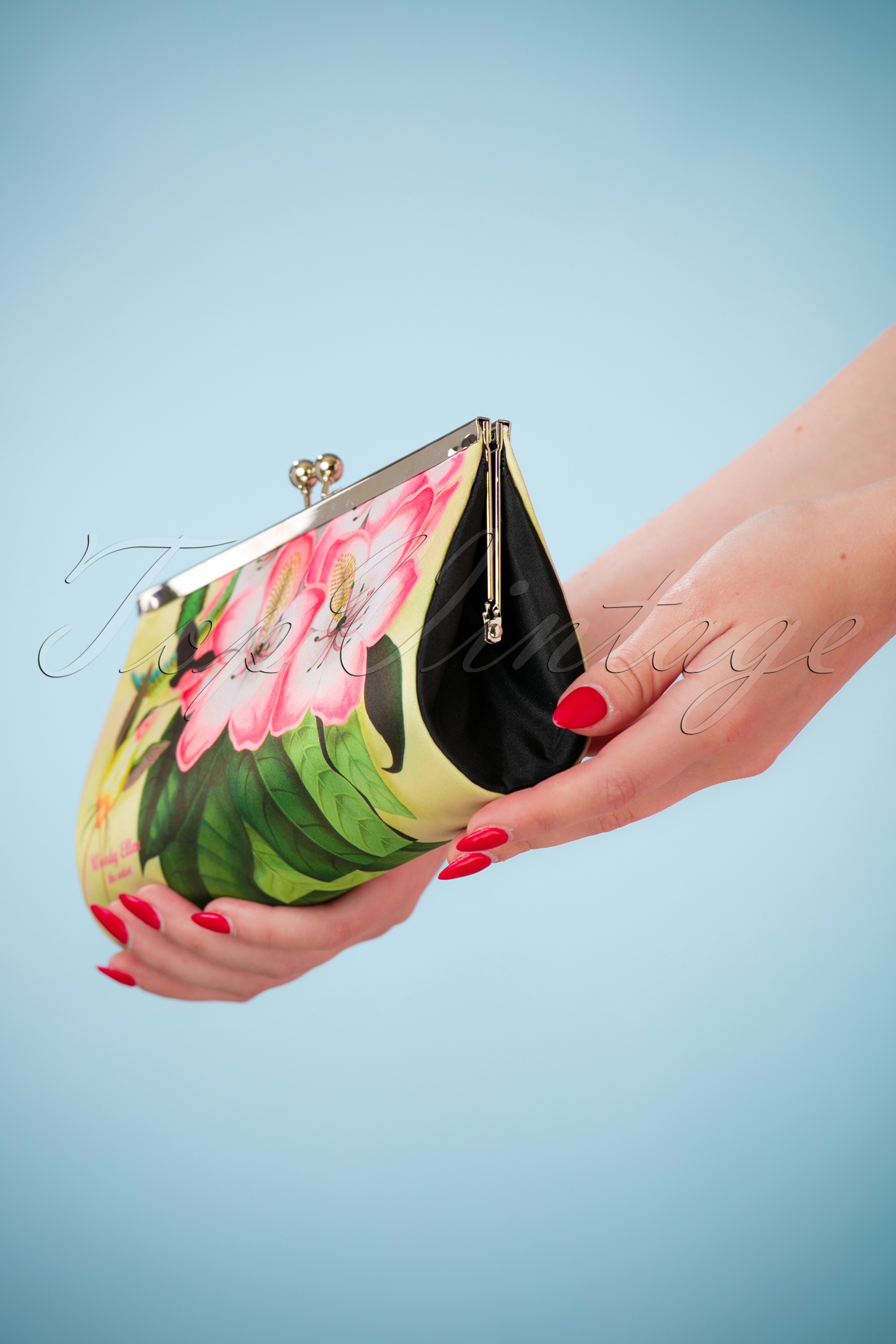 Woody Ellen - Libre bloemen retro clutch in geel 5