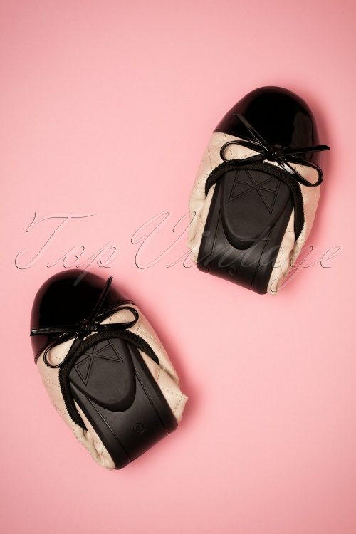Butterfly Twists - Foldable Ballerina Olivia Quilted Patent Toe Cream and Black 8