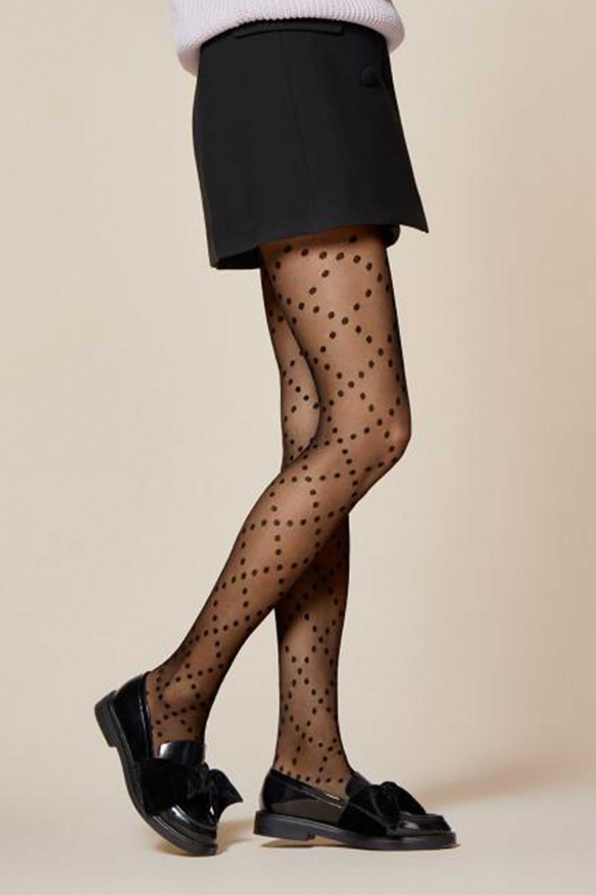 Fiorella - Polkadot geweven panty in zwart