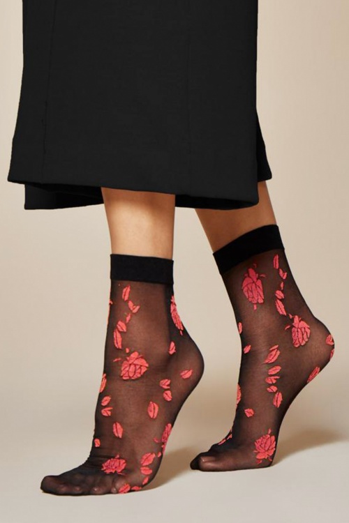 Fiorella - 50s Bella Rosa Socks in Black
