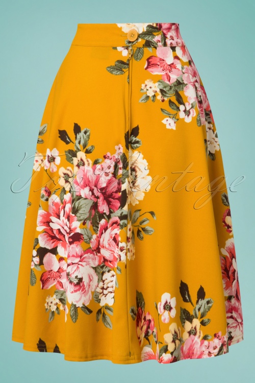 Steady Clothing - Flora Floral Thrills Skirt Années 50 en Moutarde 2