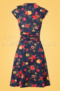 Retrolicious - 50s Audrey Floral Bombshell Dress in Navy 4