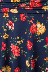 Retrolicious - Audrey bombshell-jurk met bloemen in marineblauw 3