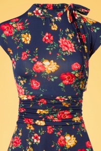 Retrolicious - 50s Audrey Floral Bombshell Dress in Navy 2