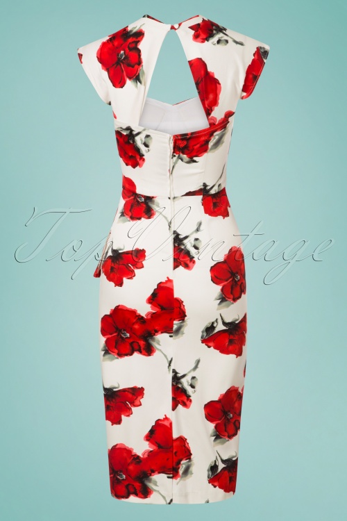 Stop Staring! - Uma Flower Pencil Dress Années 50 en Crème 6