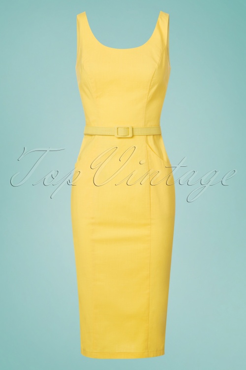 Collectif Clothing - Ines Pencil Dress Annéess Années 50 en Jaune 2