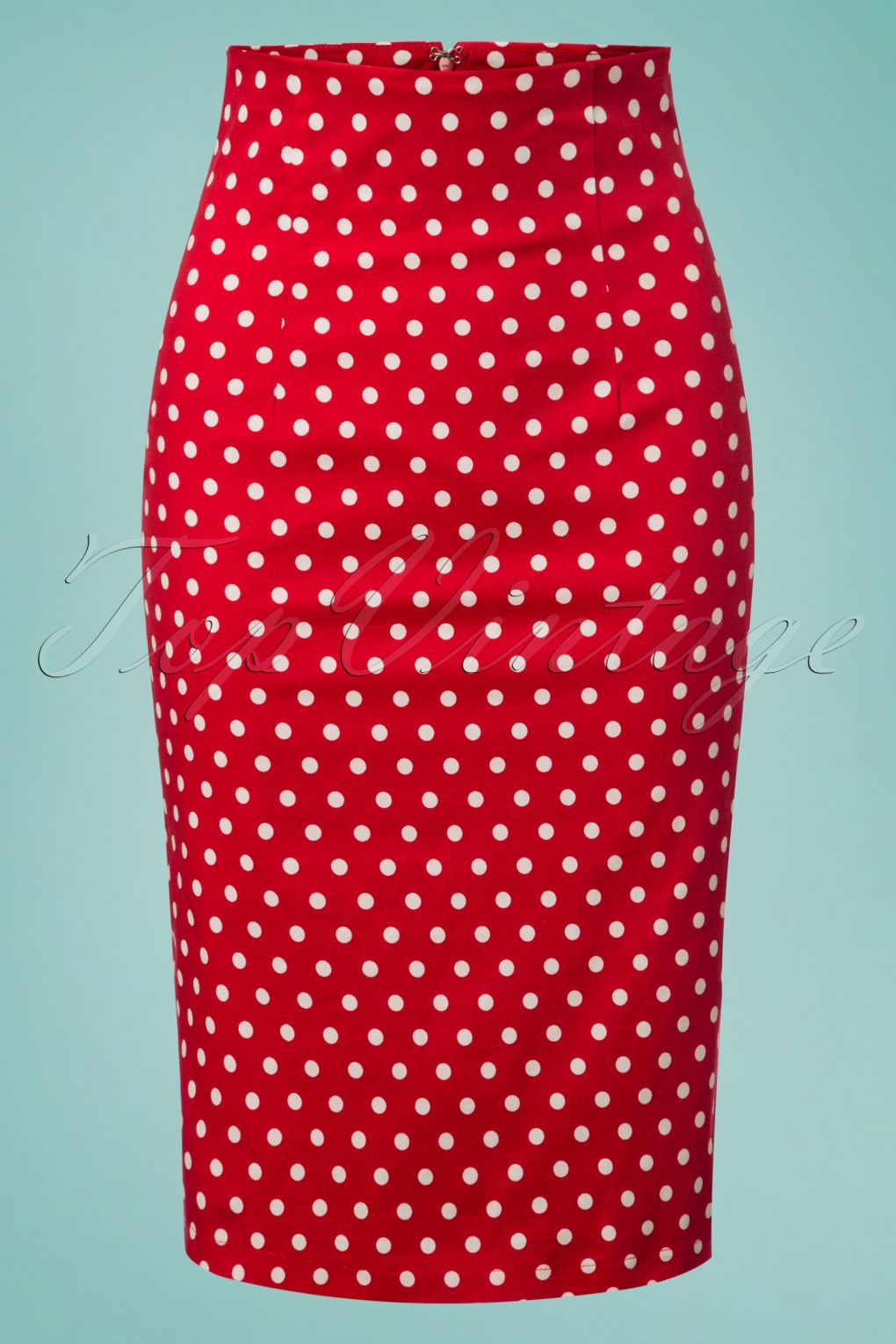 50s Falda Polkadot Pencil Skirt in Red