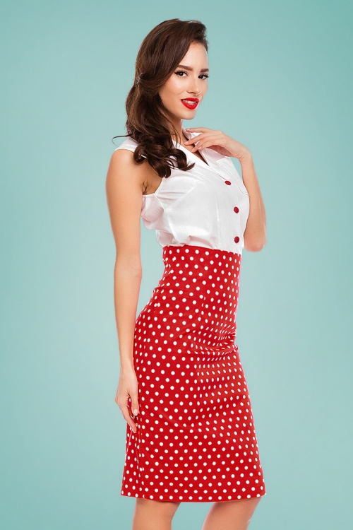 Dolly and Dotty - Falda Polkadot Pencil Skirt Années 50 en Rouge 2