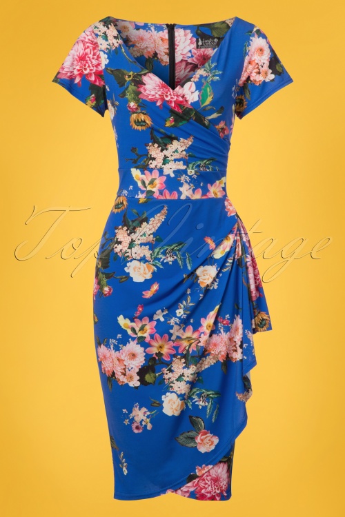 Lady V by Lady Vintage - Elsie Summer Cherish Pencil Dress  Années 50 en Bleu Royal