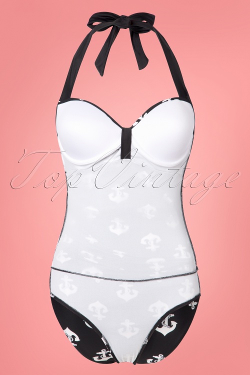 Belsira - 50s Adeline Anchor Swimsuit in Black 7