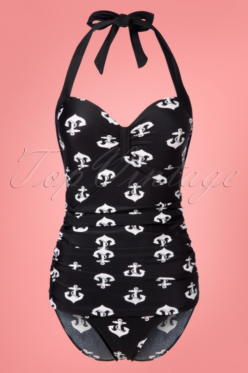 Belsira - 50s Adeline Anchor Swimsuit in Black 5