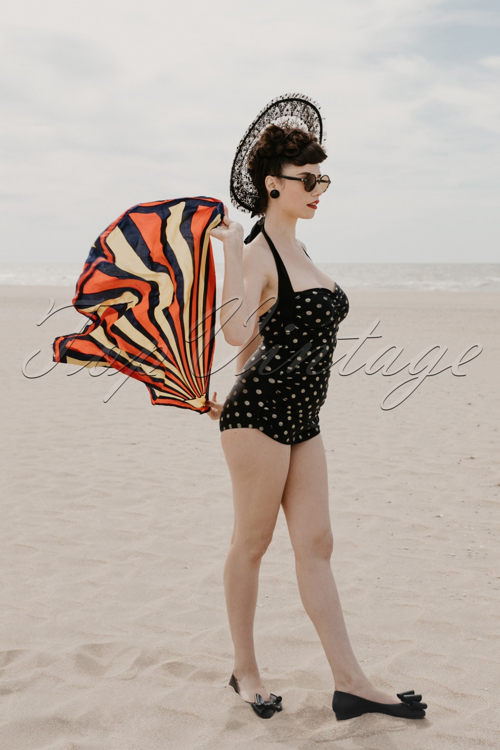 50s Zsa Zsa Gold Polkadot One Piece Swimsuit in Black
