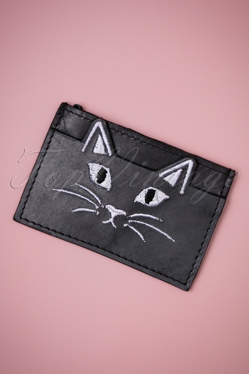 Louche - 50s Naya The Cat Leather Cardholder in Black