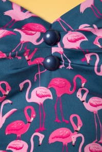Collectif Clothing - Dolores Flamingo Flock Doll Dress Années 50 en Bleu 4