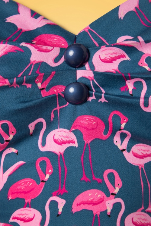 Collectif Clothing - Dolores Flamingo Flock Doll Dress Années 50 en Bleu 4