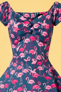 Collectif Clothing - Dolores Flamingo Flock Doll Dress Années 50 en Bleu 3